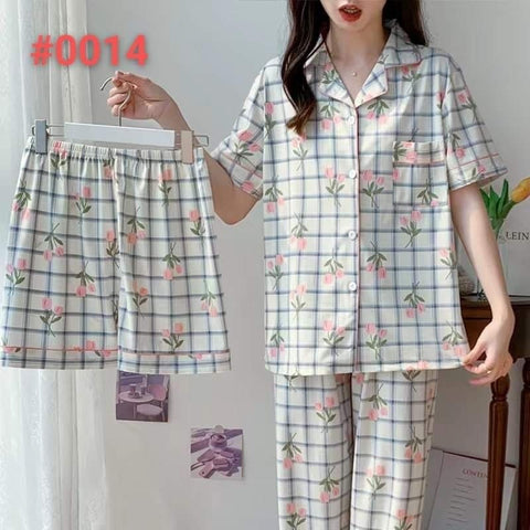 Floral checkered 3-in-1  Buttoned Pajama