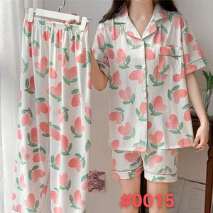 White Floral 3-in-1  Buttoned Pajama